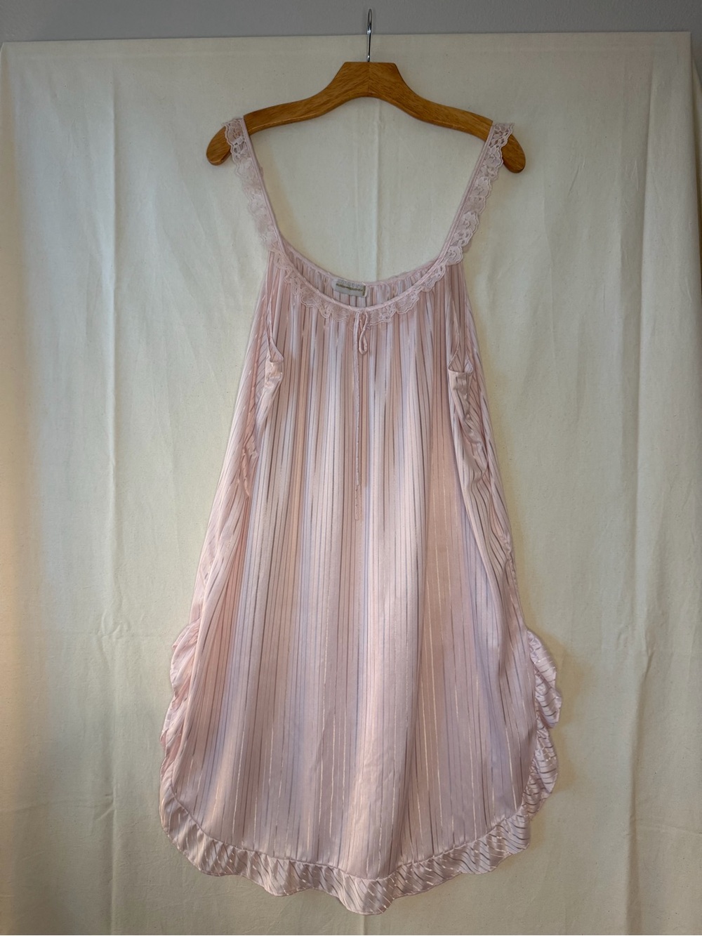 True Vintage Light Pink Striped Lace-Trim Chemise Nightgown